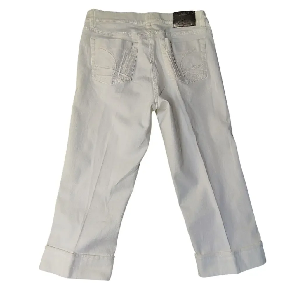 Luisa Cerano White Crop Capri Jeans Designer Women's Size 10 EU 40 Luxury 30x29